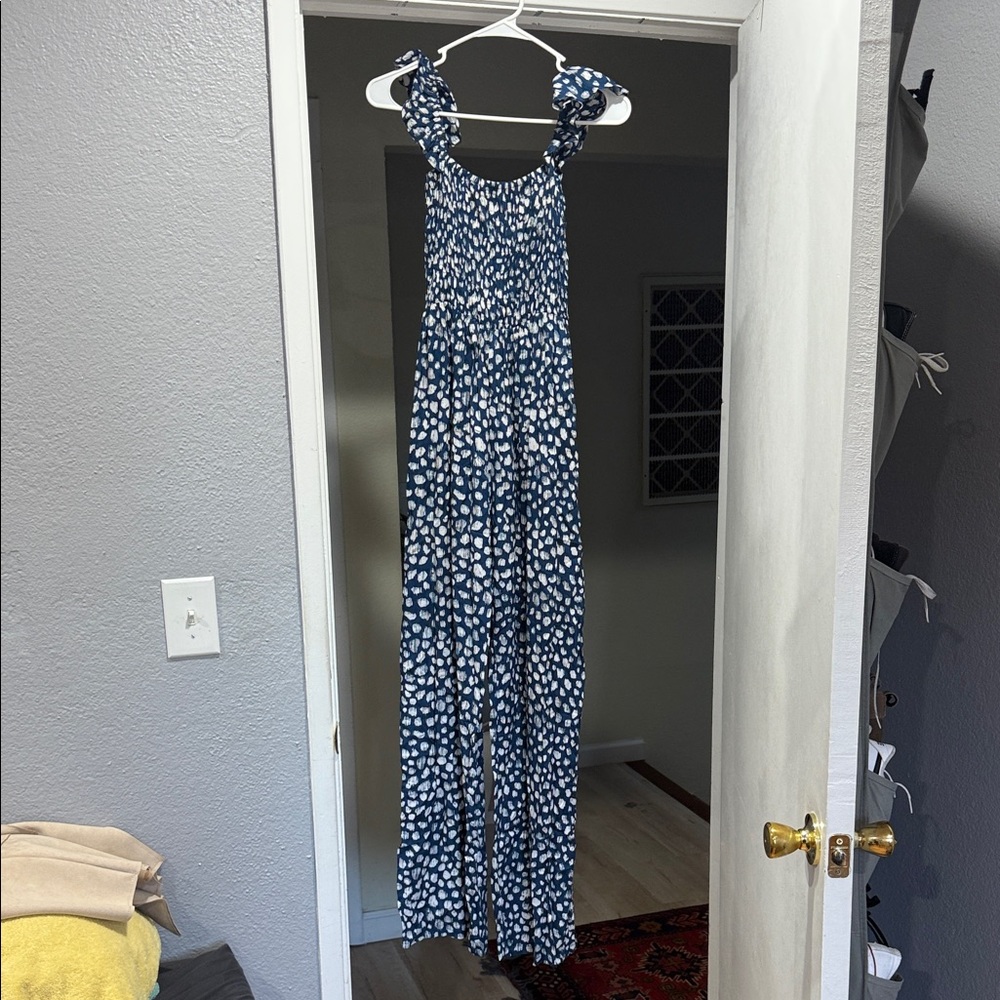 Tiare Hawaii Blue and White Polka Dot Jumpsuit
